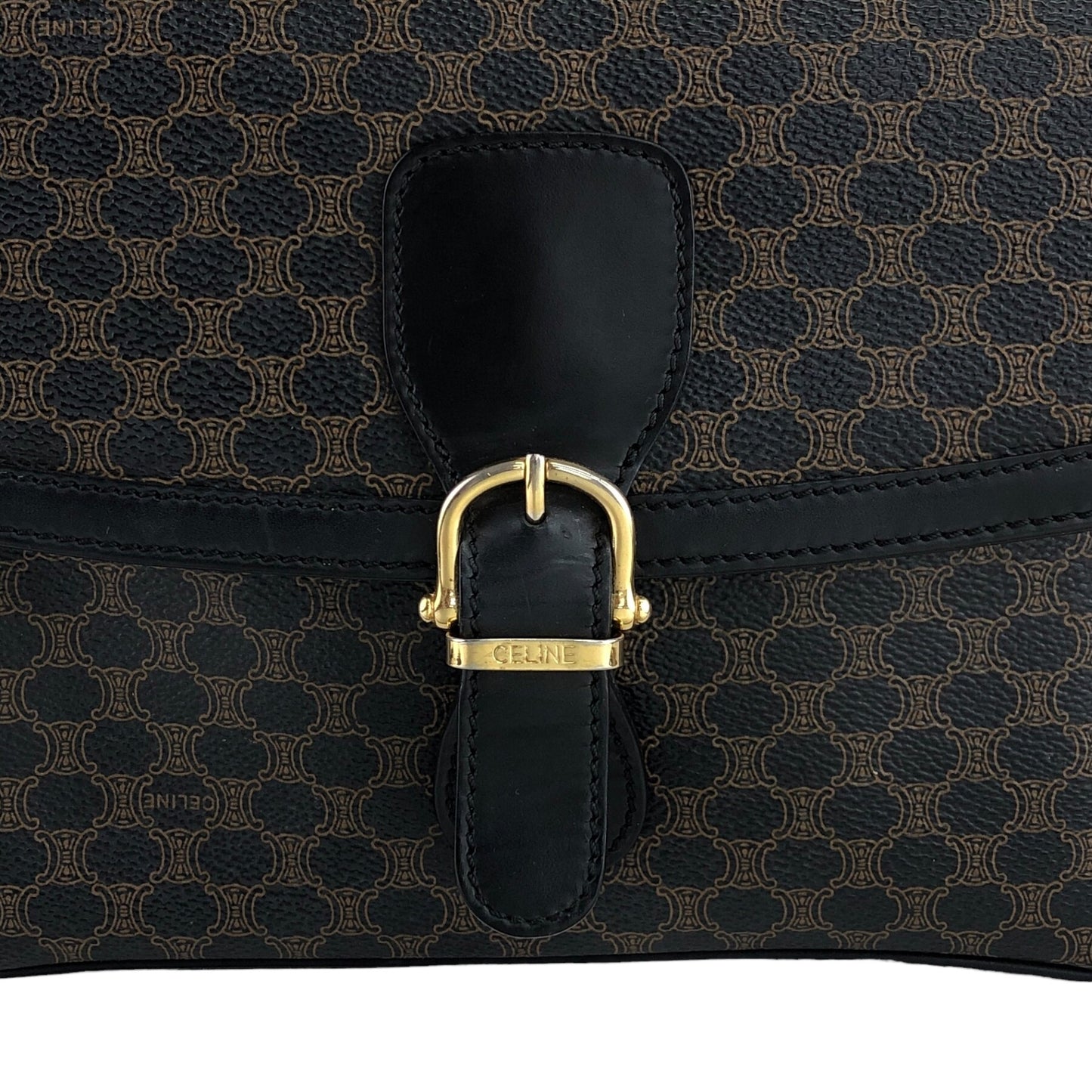 CELINE Macadam Front Buckle Shoulder bag Black Vintage 5wzcdj