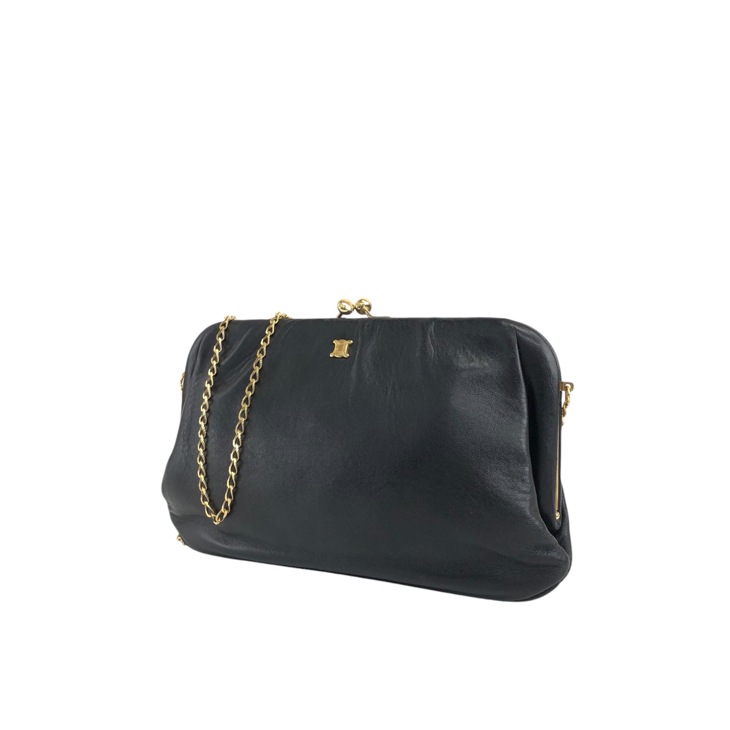 CELINE Triomphe Metal Clasp Chain Shoulder bag Black Vintage nc5c3h