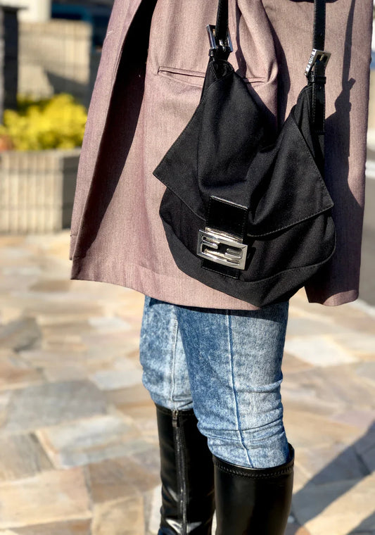 FENDI Logo Shoulder bag Black Vintage vvvemn