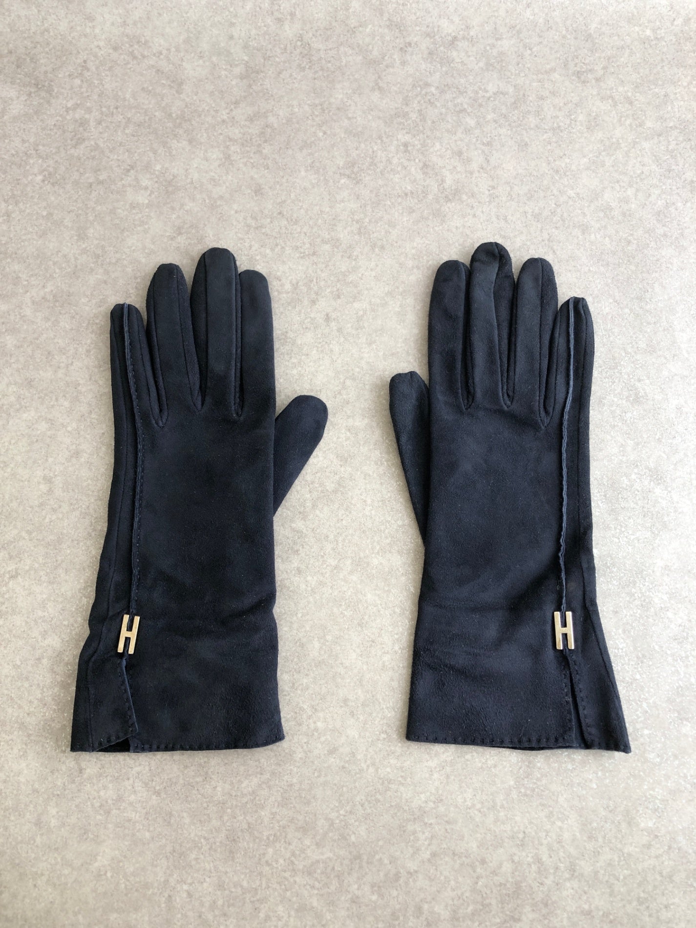 HERMES Logo Gloves Navy Vintage 4paauh