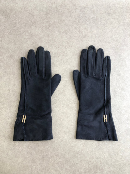 HERMES Logo Gloves Navy Vintage 4paauh
