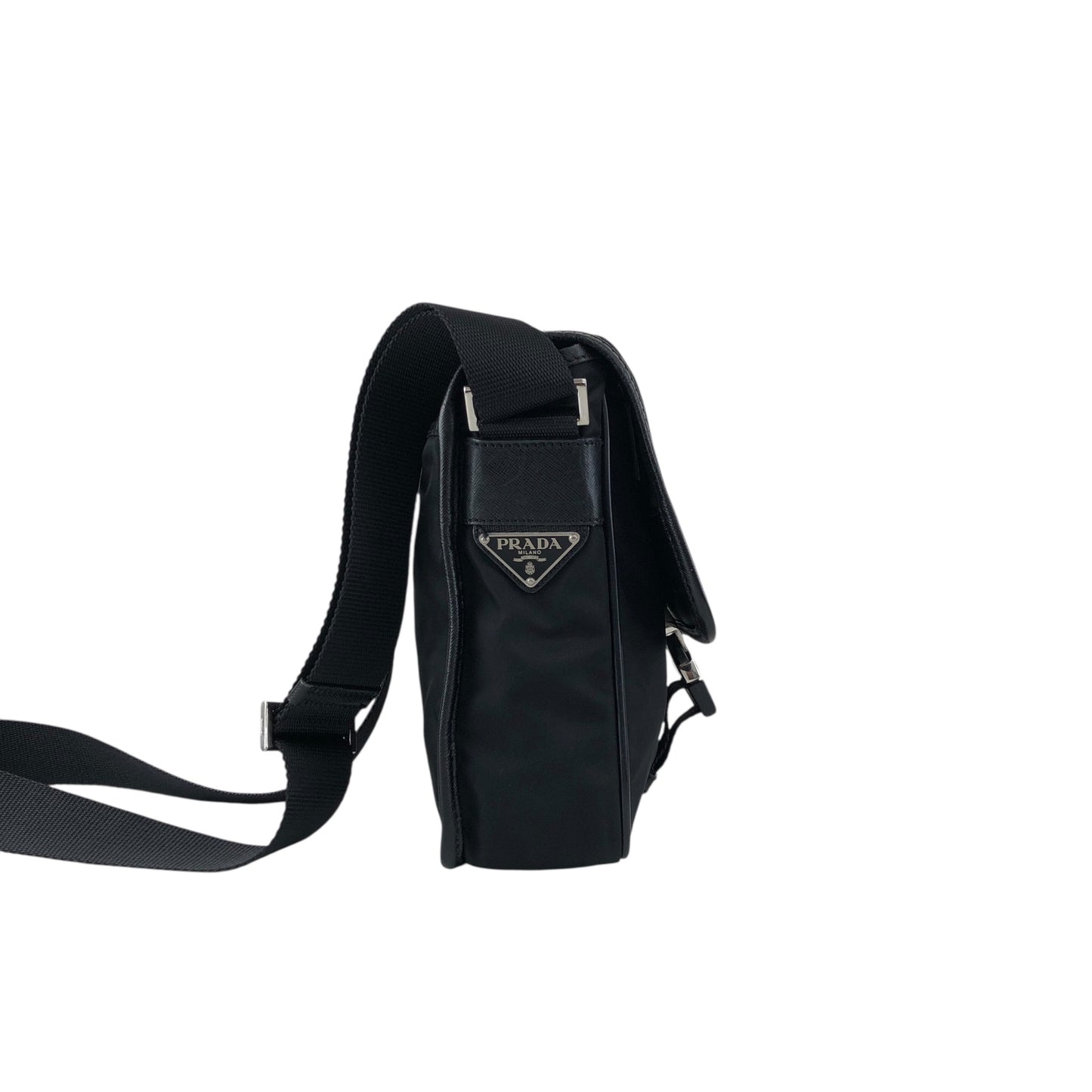 PRADA Tessuto Triangle Logo Front Buckle Shoulder bag Black Vintage 78def6
