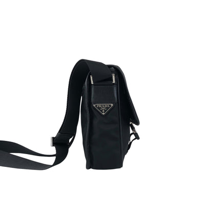 PRADA Tessuto Triangle Logo Front Buckle Shoulder bag Black Vintage 78def6