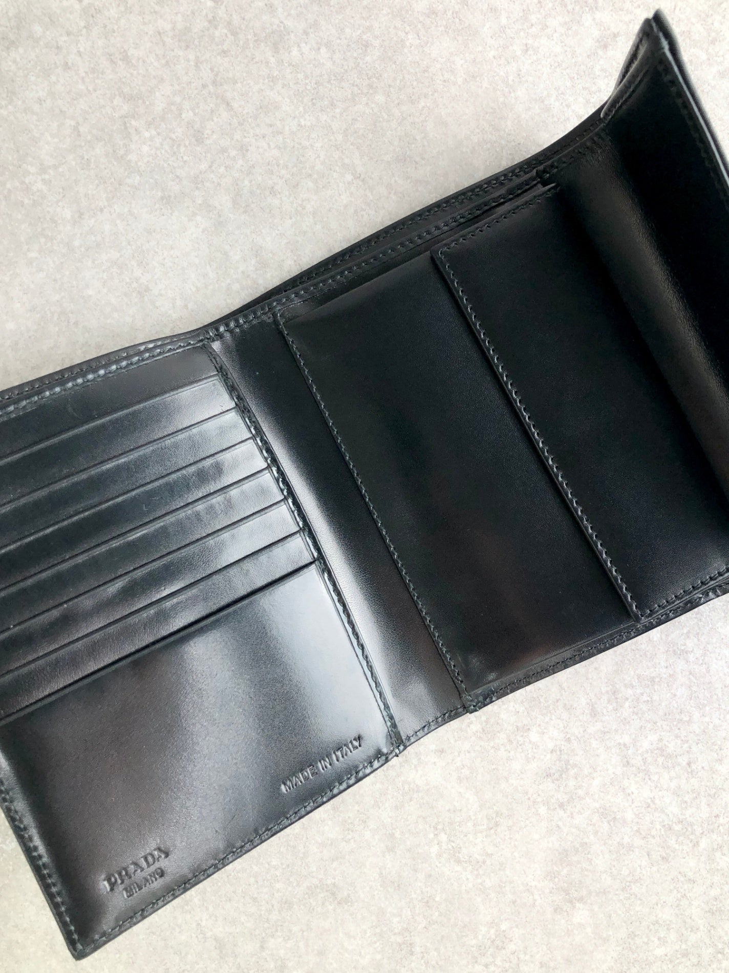 PRADA Triangle Logo Folded Wallet Black Vintage h2h6ub