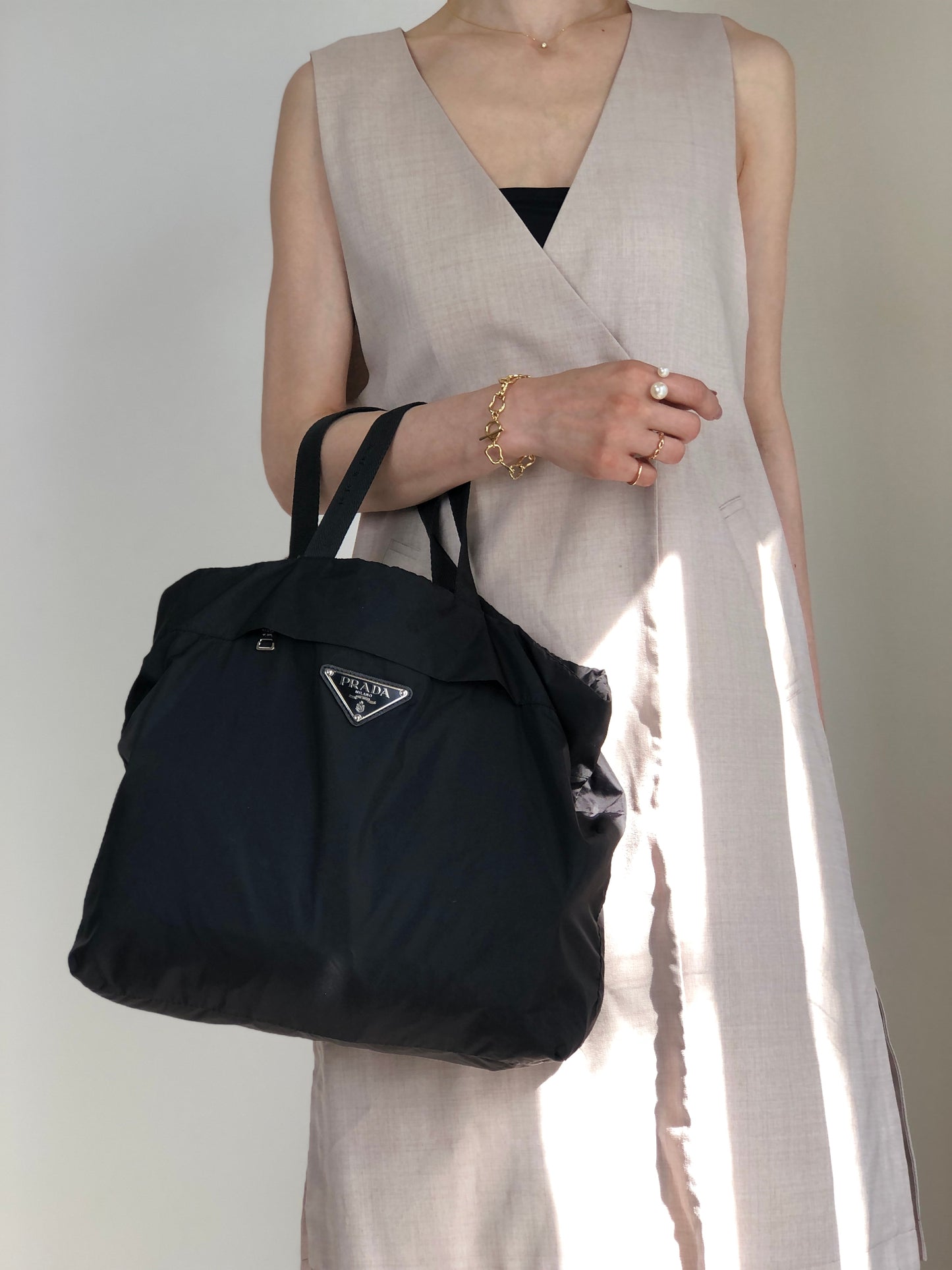 PRADA Tessuto Triangle Logo Handbag Totebag Black Vintage txv6yu