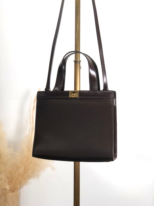 CELINE Horse Carriage Two-way Handbag Shoulder bag Brown Vintage ry5pvu