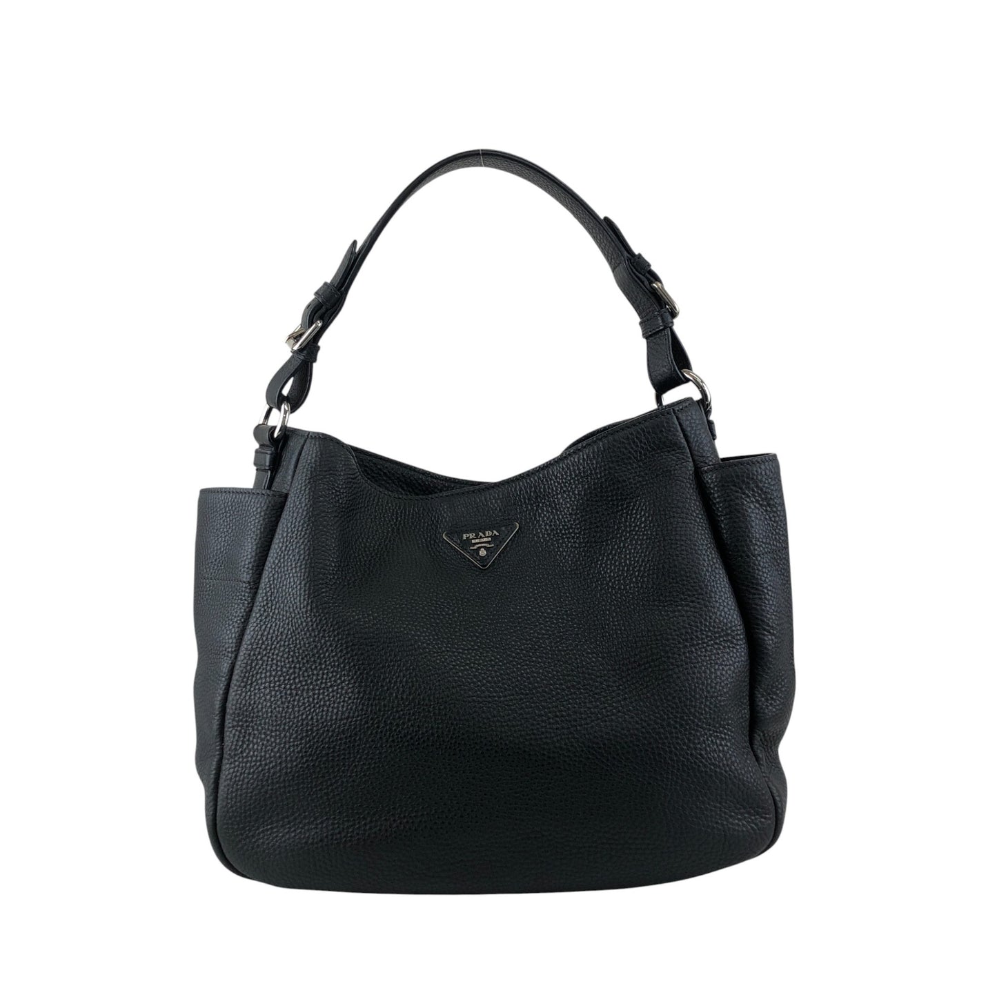 PRADA Triangle Logo Side Pocket Shoulder bag Black Vintage wr45fx