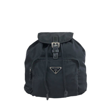 PRADA Triangle Logo Front Buckle Backpack Black Vintage az8wiv