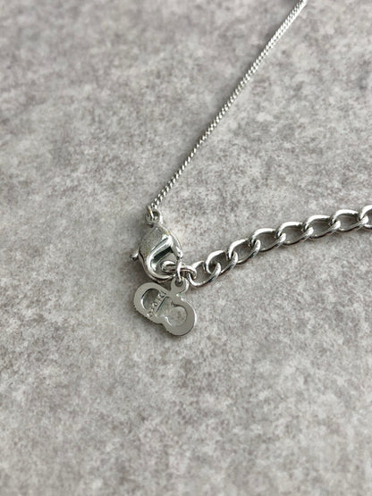 Christian Dior Logo Motif Necklace Silver Vintage 2fject