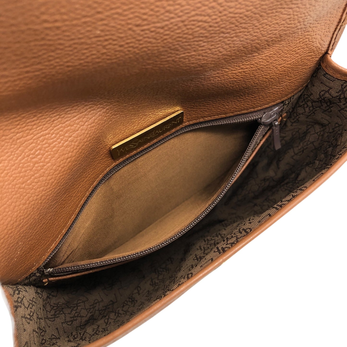 Yves Saint Laurent YSL Logo Shoulder bag Brown Vintage ews436