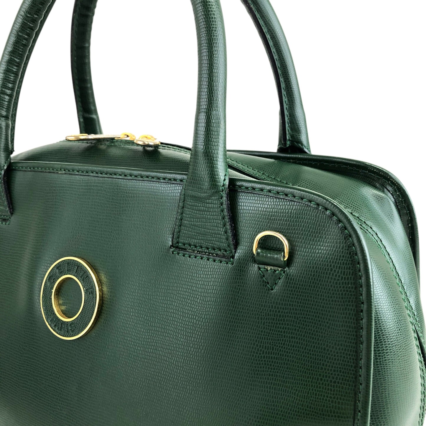 CELINE Circle Logo Two-way Handbag Shoulder bag Green Vintage 25jwbg