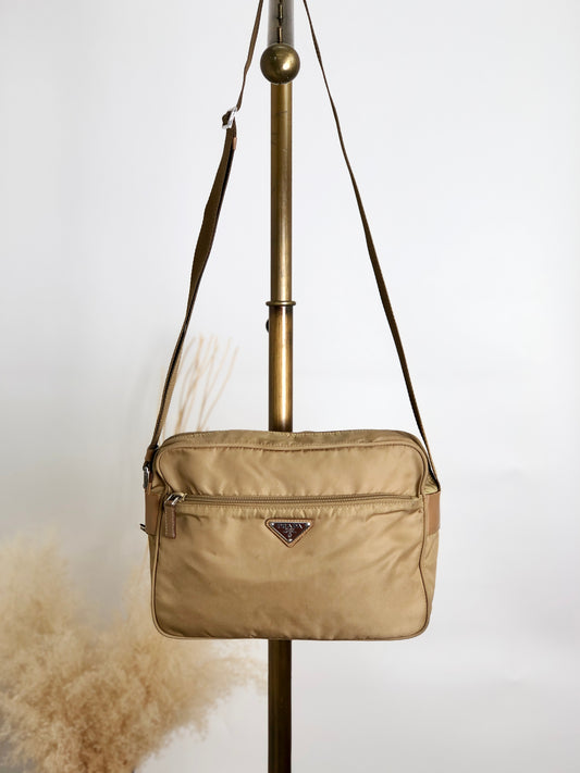 PRADA Triangle Logo Shoulder bag Beige Vintage we3m7k