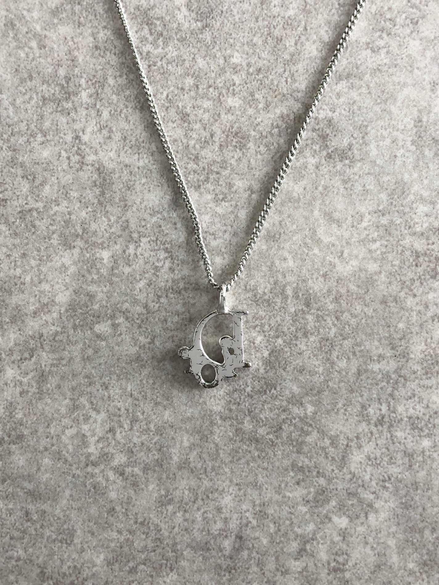 Christian Dior Logo Motif Necklace Silver Vintage skg37x