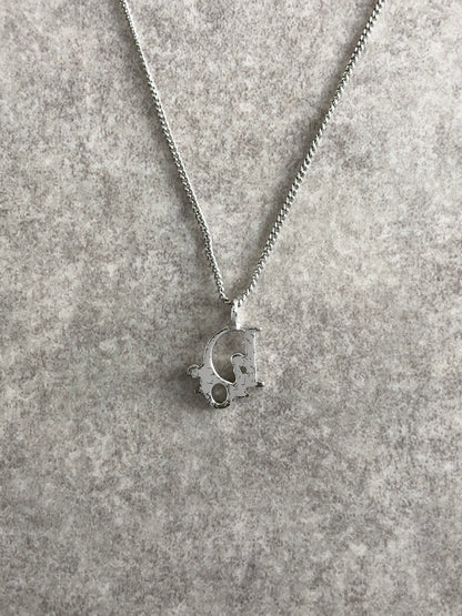 Christian Dior Logo Motif Necklace Silver Vintage skg37x