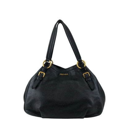 PRADA Logo Handbag Black BR4085 Vintage 3hvhgg