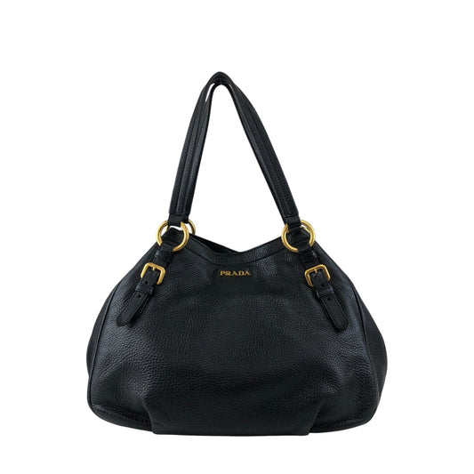 PRADA Logo Handbag Black BR4085 Vintage 3hvhgg