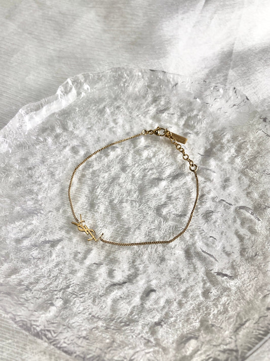 Yves Saint Laurent YSL Logo Bracelet Gold Vintage wanyw8