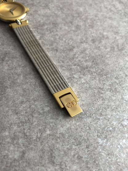 Christian Dior Logo Quartz Watch Silver×Gold 3025 Vintage xexzcz