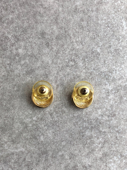 Christian Dior CD Logo Rhinestone Pierced Silver×Black Vintage twgnkz