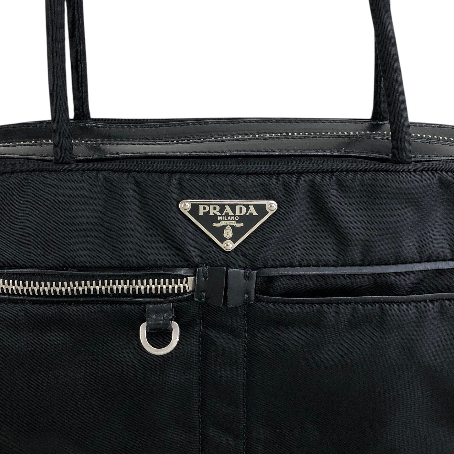 PRADA 三角形標誌前口袋小號波士頓包手提包黑色復古 k2g4ss