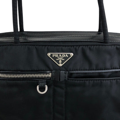 PRADA 三角形標誌前口袋小號波士頓包手提包黑色復古 k2g4ss