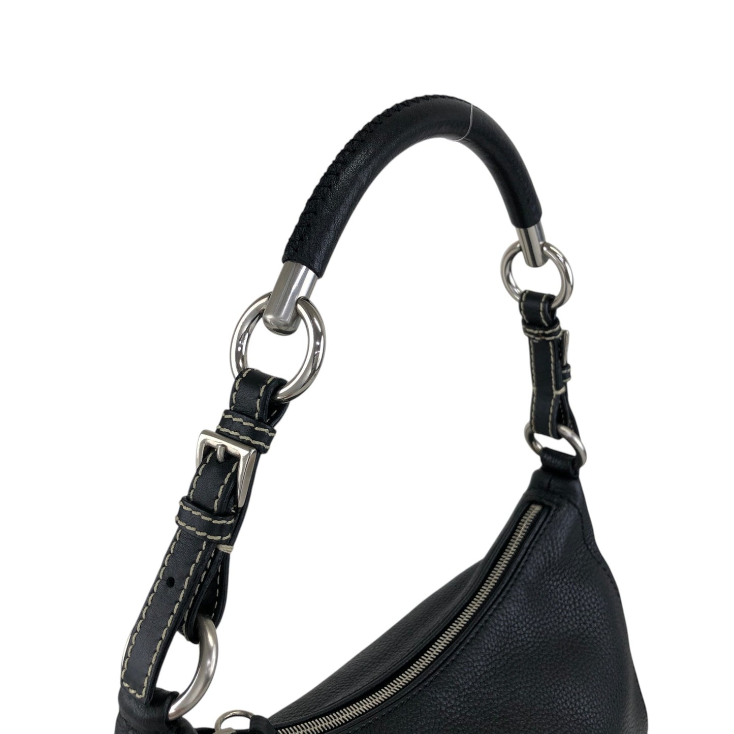PRADA Triangle Logo Shoulder bag Hobobag Black Vintage 5at4nv