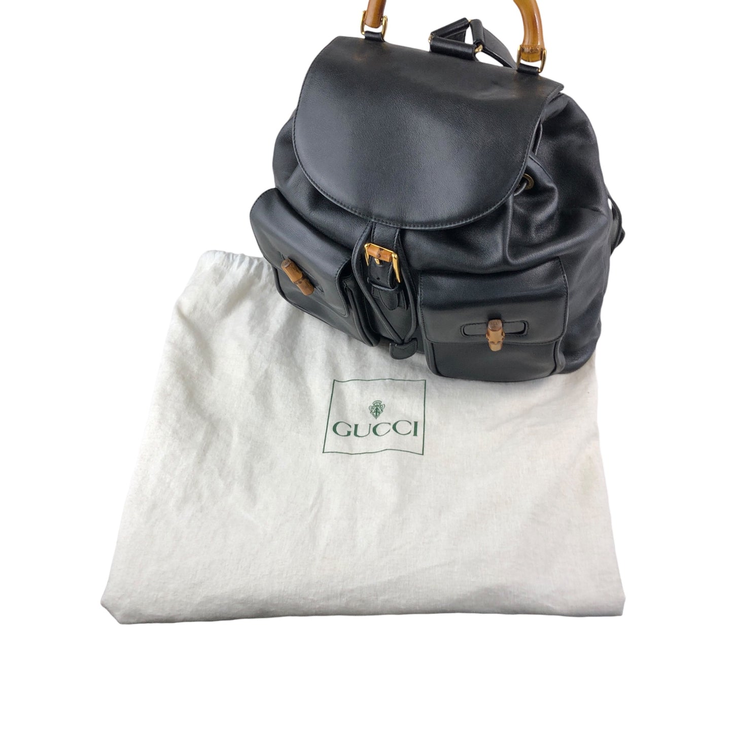 GUCCI Bamboo Front Buckle Backpack Black Vintage gaic2f