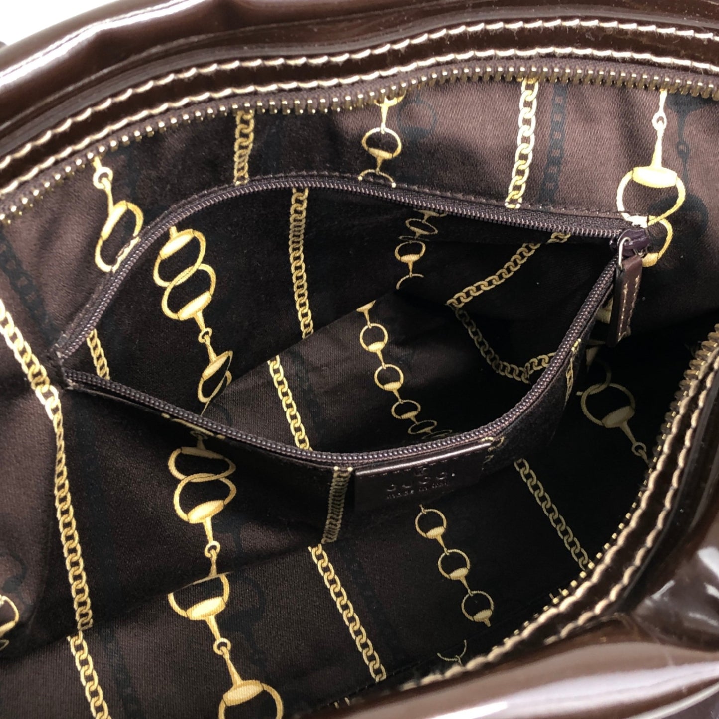 GUCCI Ribbon Motif Belt Handbag Boston bag Brown Vintage dan4kc
