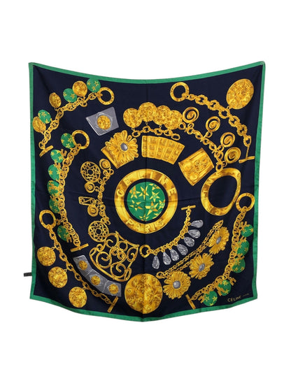 CELINE Starball Arc de Triomphe Scarf Green×Navy Vintage amx5ih