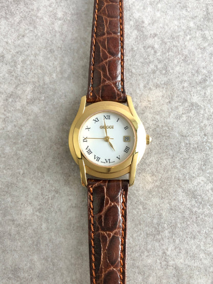 GUCCI Logo Quartz Watch Brown Vintage 42gi68