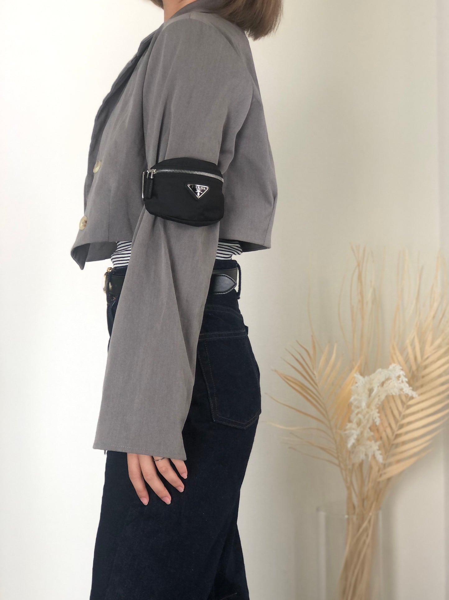 PRADA Tessuto Triangle Logo Handbag  Arm Pouch Black Vintage yhrpz7