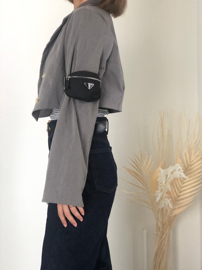 PRADA Tessuto Triangle Logo Handbag  Arm Pouch Black Vintage yhrpz7