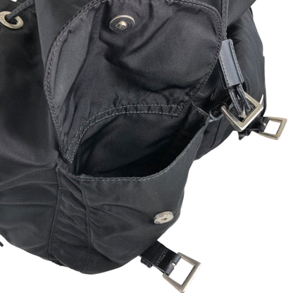 PRADA Tessuto Triangle Logo Double Pocket Backpack Black Vintage e8i3ab