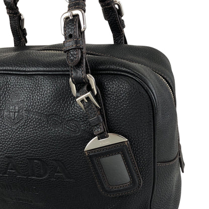 PRADA Logo Embossed Small Boston bag Handbag Black Vintage f8pbsn