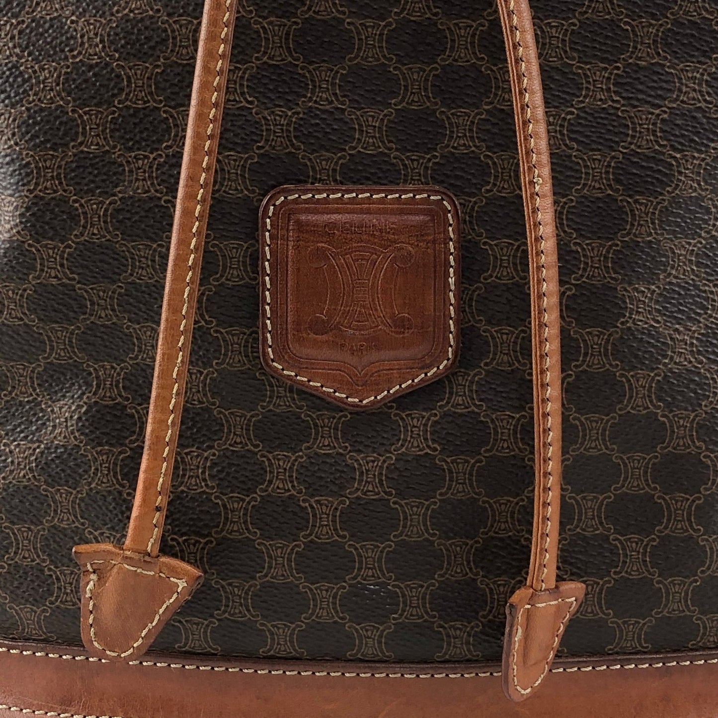 CELINE Macadam Blason Drawstring Shoulder bag Brown Vintage jpnyxd