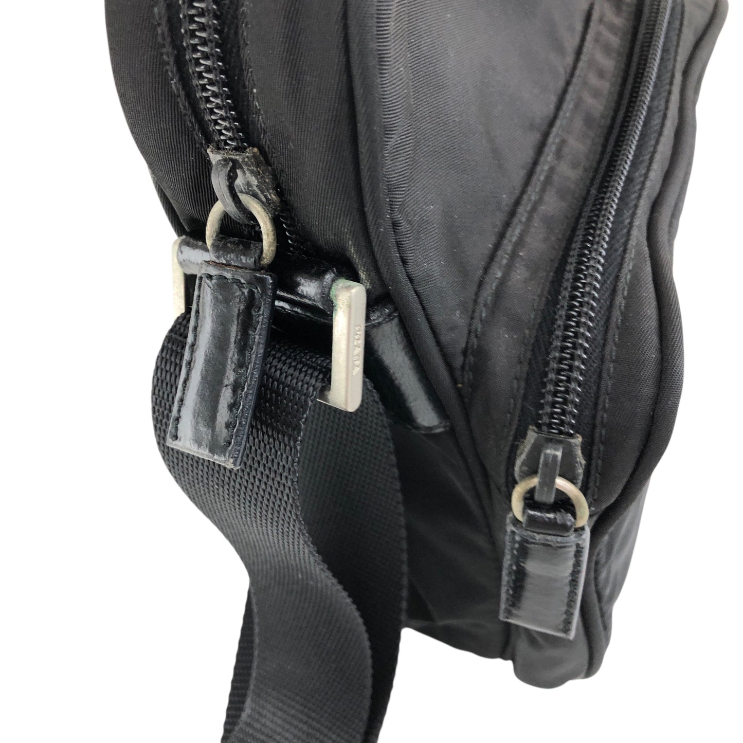 PRADA Tessuto Triangle Logo Small Shoulder bag Black Vintage 2vvf25