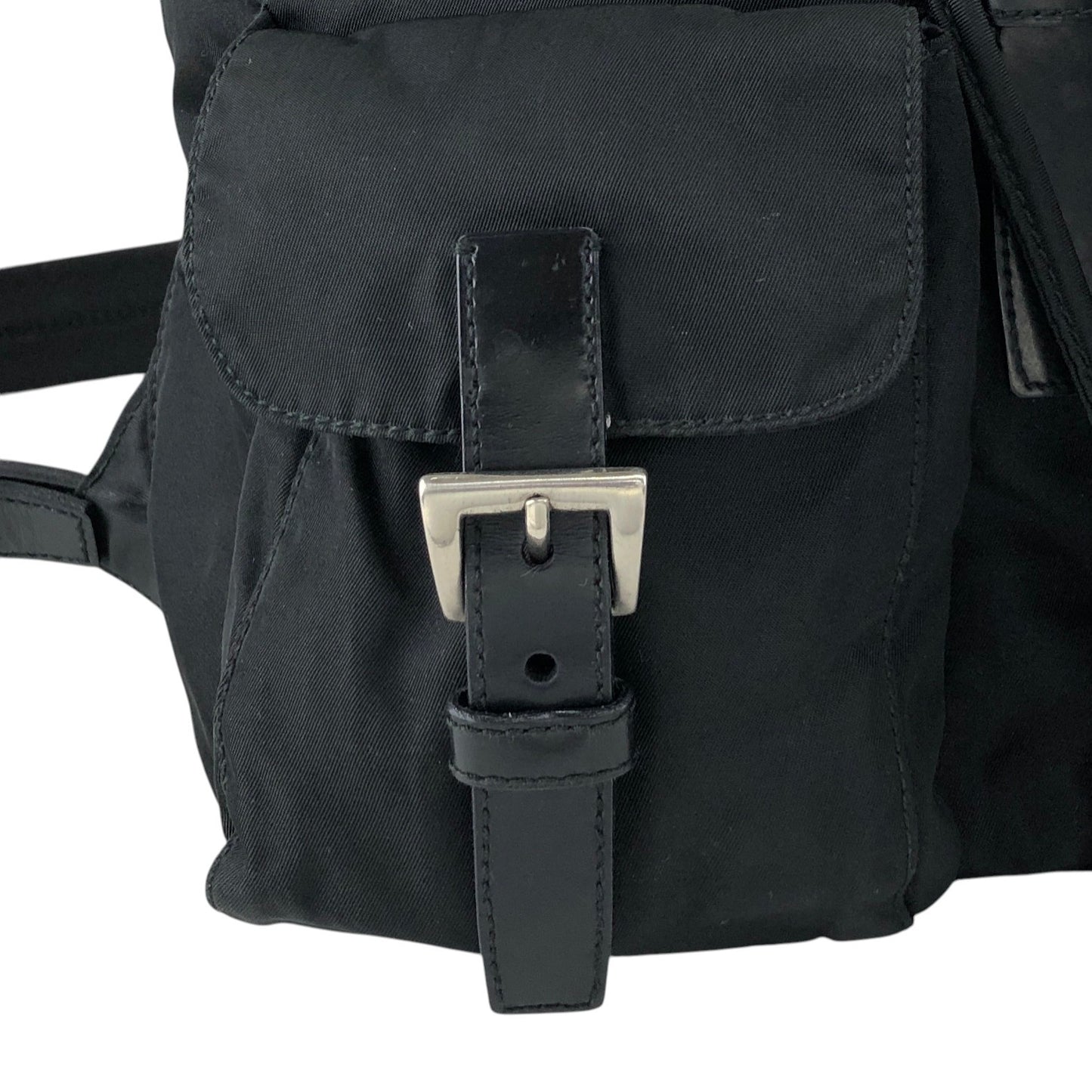 PRADA Tessuto Triangle Logo Double Pocket Backpack Black Vintage vjpnrf