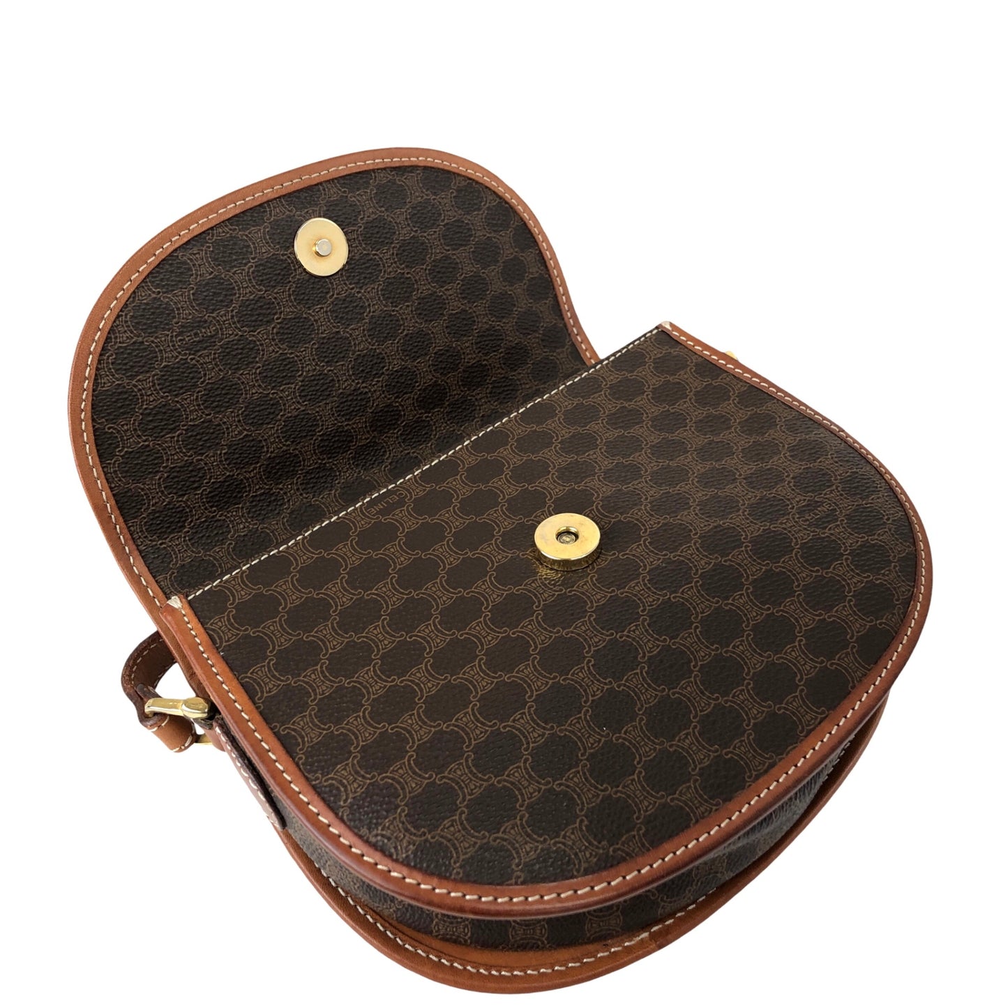 CELINE Macadam Blason Round Shoulder bag Brown Vintage v54uj5