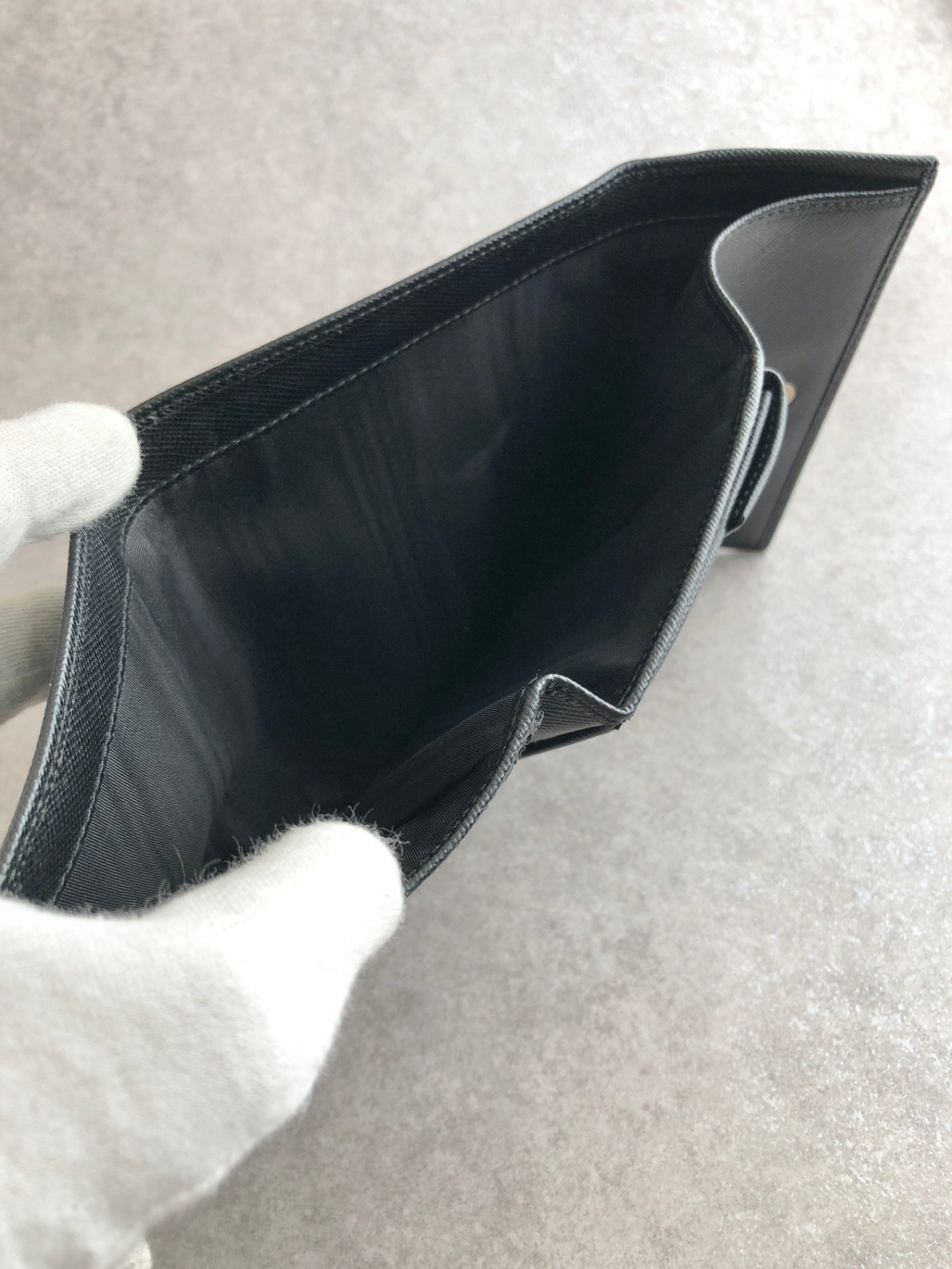 PRADA Triangle Logo Folded Wallet Black Vintage kng86t