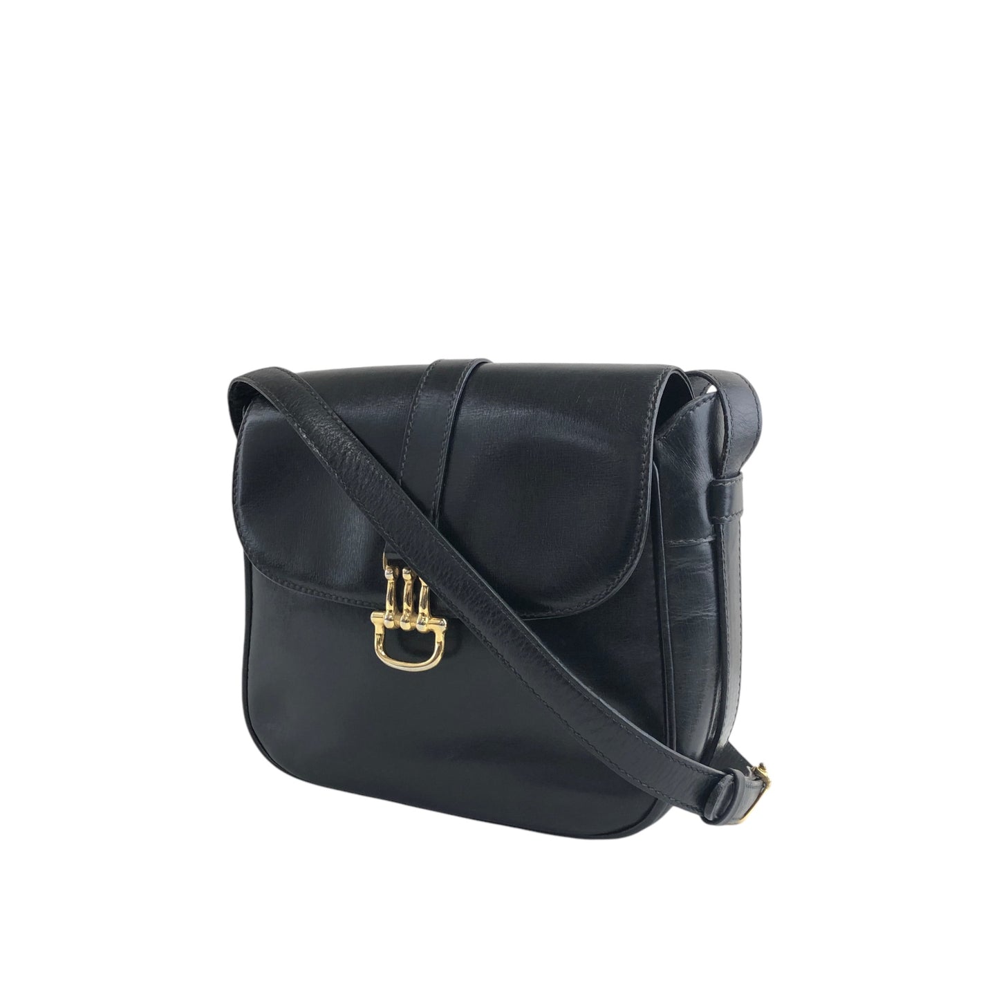 CELINE Horse Bit Shoulder bag Black Vintage essf4n