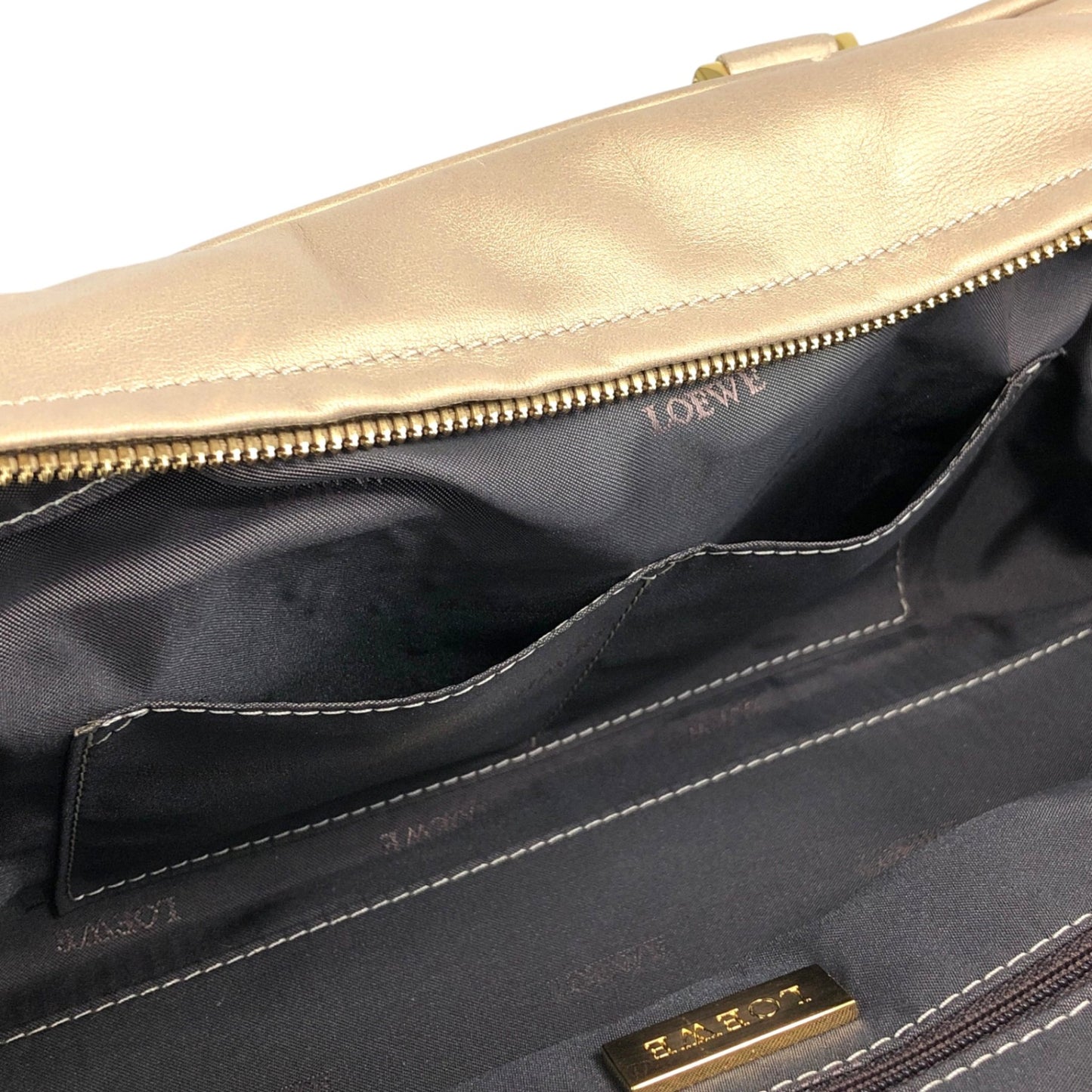 LOEWE Amazona Anagram Small Boston bag Handbag Gold Vintage unh432