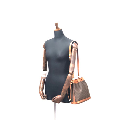 CELINE Macadam Leather Drawstring Small Shoulder bag Brown Vintage v3kt7s