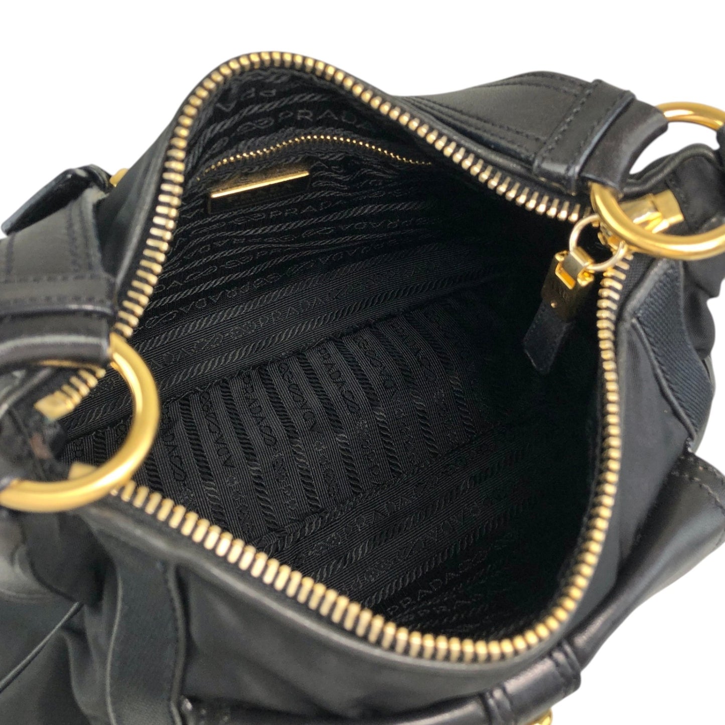 PRADA Triangle Logo Front Buckle Shoulder bag Hobobag Black Vintage kmr53p