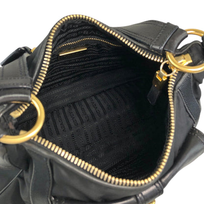 PRADA Triangle Logo Front Buckle Shoulder bag Hobobag Black Vintage kmr53p