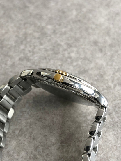 Yves Saint Laurent YSL Logo Quartz Watch Silver×Blue 6031-G11246 Vintage rcren6