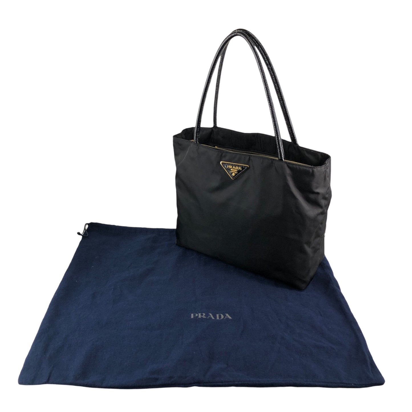 PRADA Tessuto Triangle Logo Handbag Totebag Black Vintage bikz2y