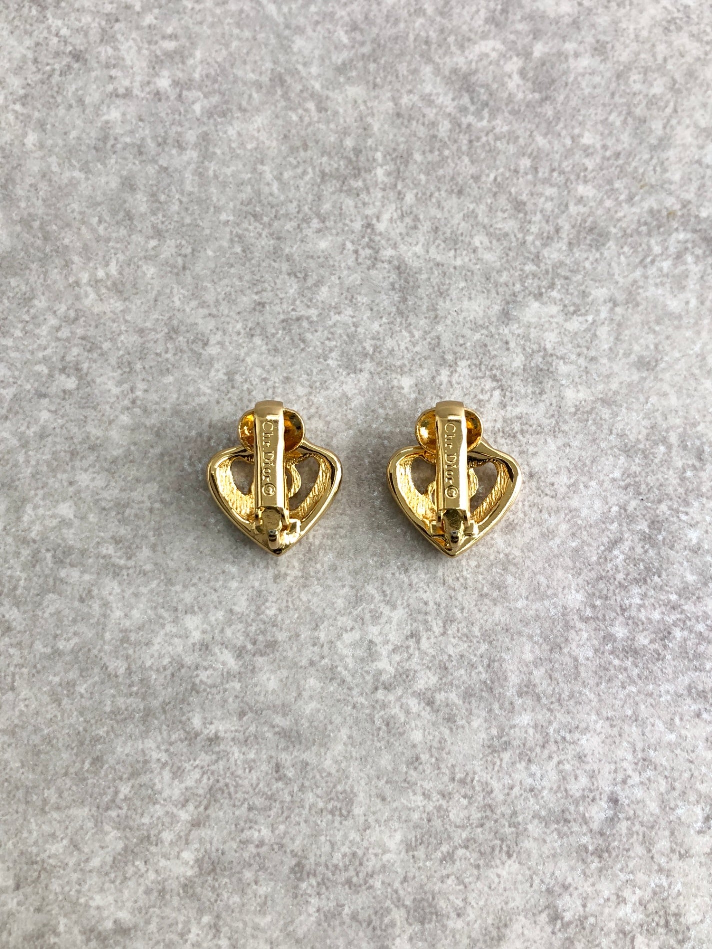 Christian Dior CD Logo Heart Motif Earrings Gold Vintage e88g44