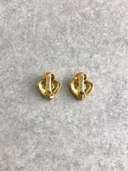 Christian Dior CD Logo Heart Motif Earrings Gold Vintage e88g44
