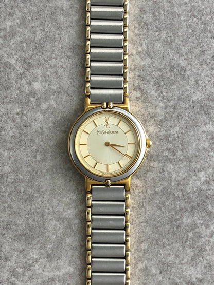 Yves Saint Laurent YSL Logo Quartz Watch Gold×Silver 2200-228481 Vintage wgv3bg