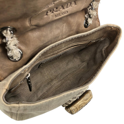 PRADA Triangle Logo Turn Lock Shoulder bag Beige Vintage hrktdk